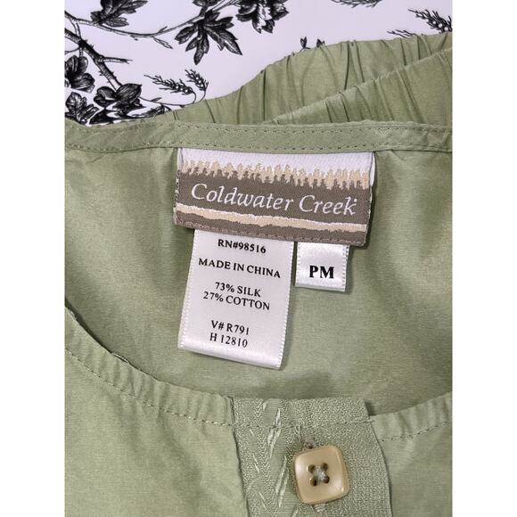 Coldwater Creek Silk Cotton Embroidered Pajama Set Women SP VTG Pistachio Green - Picture 8 of 14